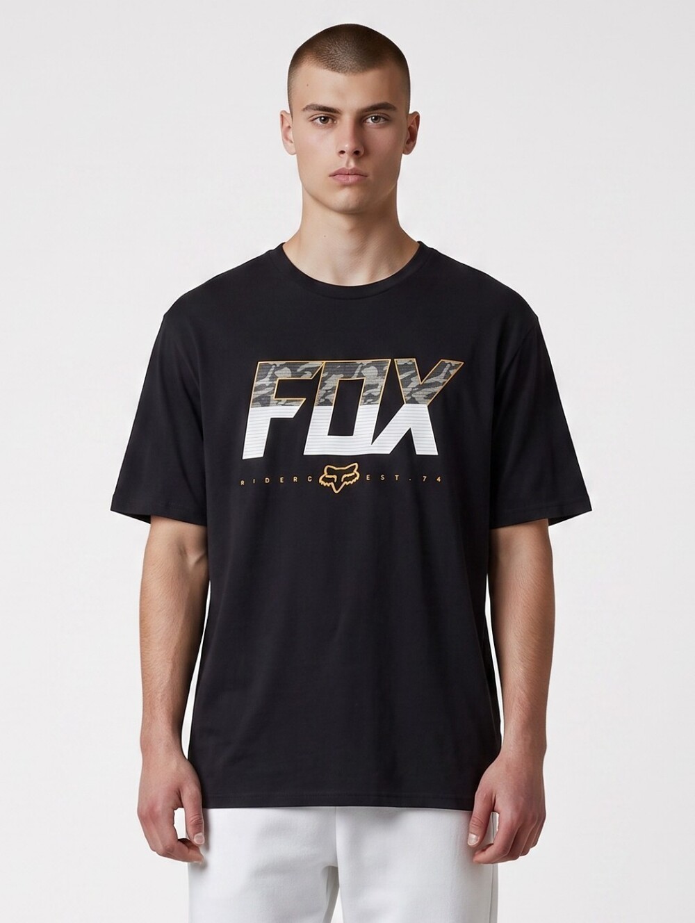 Fox Black Short-Sleeve Logo Tee with Yellow Accents